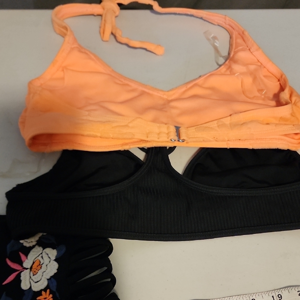 Black and Orange Bikini BUNDLE With Floral Embroidery On Bottoms In Med - Picture 4 of 7
